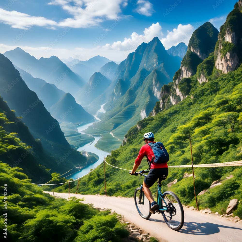 Cyclist on the road to Guilin China