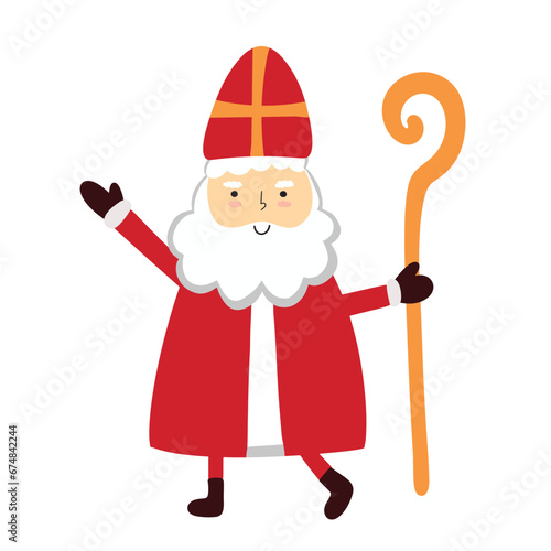 Cute Saint Nicholas or Sinterklaas character. Happy St Nicholas day. Sweet Christmas St Nick old man bishop