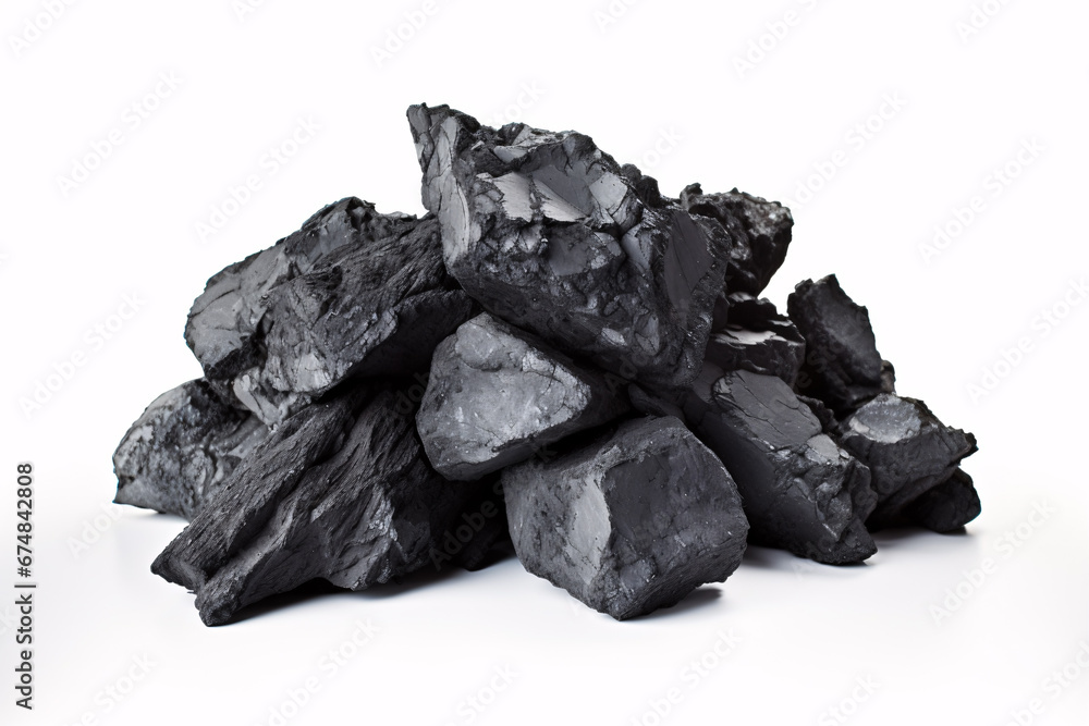A mound of coal, alone on a blank canvas.