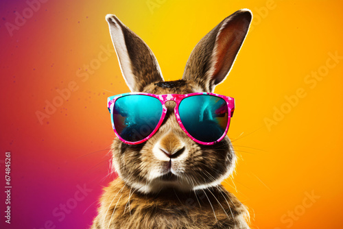 bunny with sunglasses on colorful background