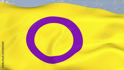 Loop der Pride Intersex Fahne wehend im Wind als Nahaufnahme 4K
