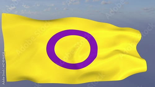 Loop der Pride Intersex Fahne wehend im Wind als Nahaufnahme 4K	