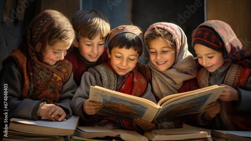 Children reading books in afghanistan, AI