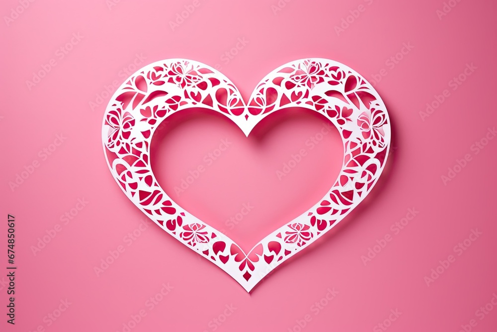 Openwork heart with a lace ornament. Happy Valentine's Day sign, icon of love symbol
