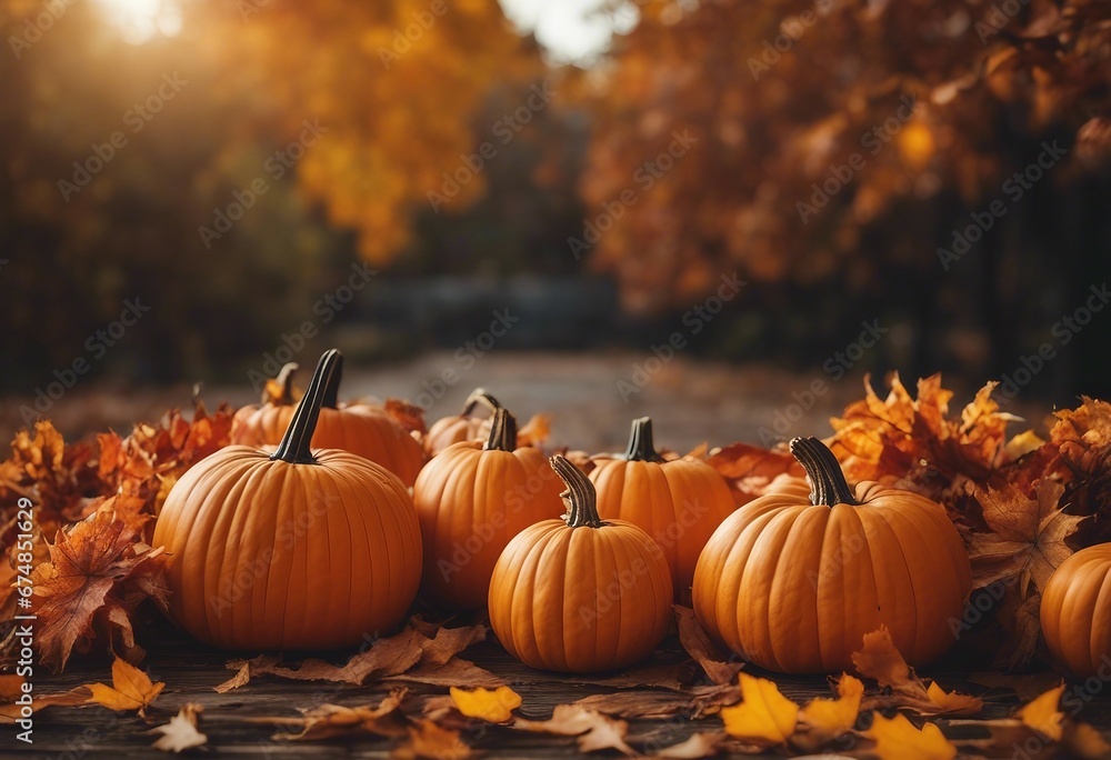 Fall border or banner with pumpkins fall leaves and corn Fall border or banner with pumpkins fall leaves and corn