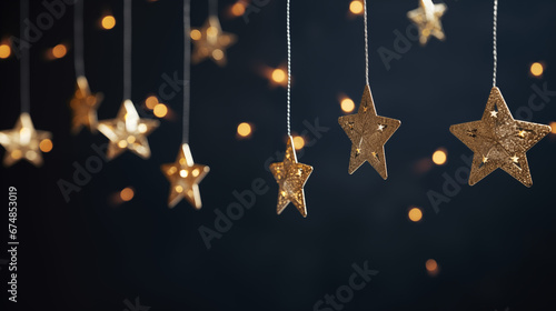 Gold Star hanging on dark background