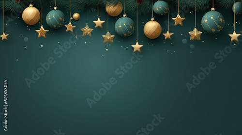 Green Merry Cchristmas Banner With Creative Golden Balls