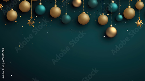 Green Merry Cchristmas Banner With Creative Golden Balls