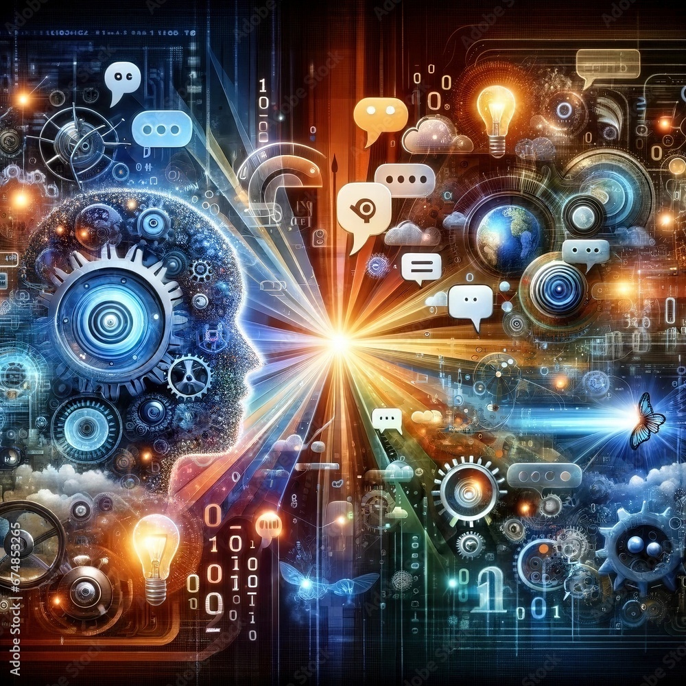 Imagen representativa de las diferentes tecnologías de inteligencia artificial y aprendizaje automático - obrazy, fototapety, plakaty 