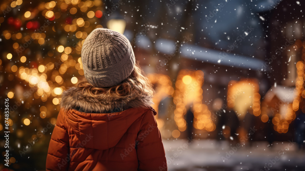 Child and Snowy Tree, Urban Christmas Magic Child and Snowy Tree, Urban Christmas Magic