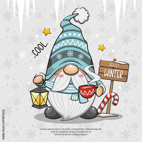 Winter Gnome, Christmas Gnome. Cute Cartoon Illustration