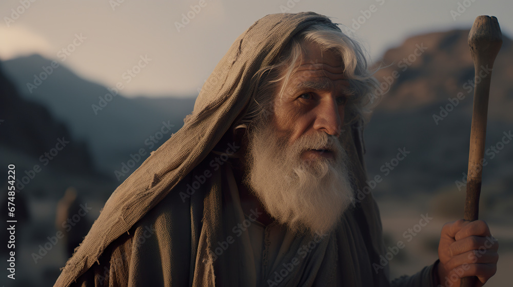 A representation of the portrait of Moses as an elderly person in a ...