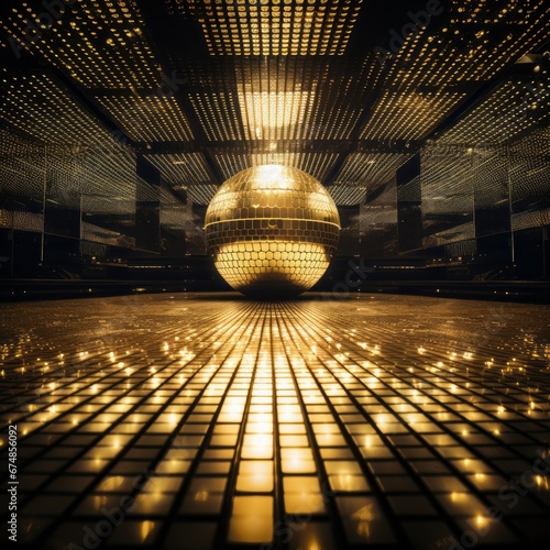 Monochrome elegance meets the lively spirit of a golden disco dance floor. photo