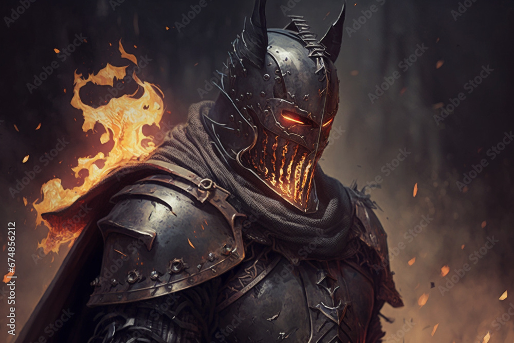 A captivating digital artwork depicting a fearsome knight in a full body armor with fire. Ai generated A captivating digital artwork depicting a fearsome knight in a full body armor with fire. Ai generated