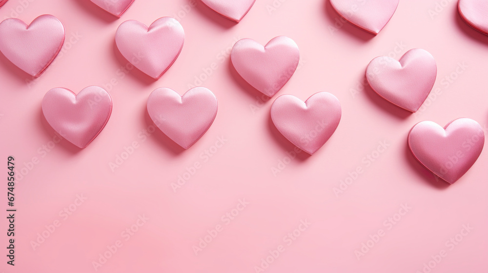 Illustration of several hearts forming a constellation of emotions on a pink surface. Image with pink hearts in romantic scene and copy space in visual composition.