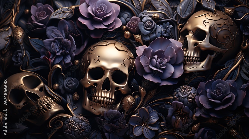 Skulls roses and flowers artistic background Skulls roses and flowers artistic background