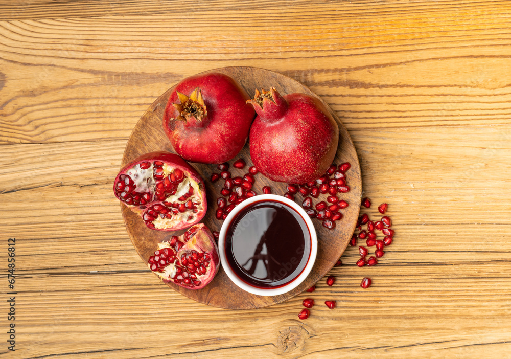 Pomegranate Sauce, Sirup, Dressing, Red Ripe Fruit Syrup with Red Ripe Whole Fruit Group Pomegranate Sauce, Sirup, Dressing, Red Ripe Fruit Syrup with Red Ripe Whole Fruit Group