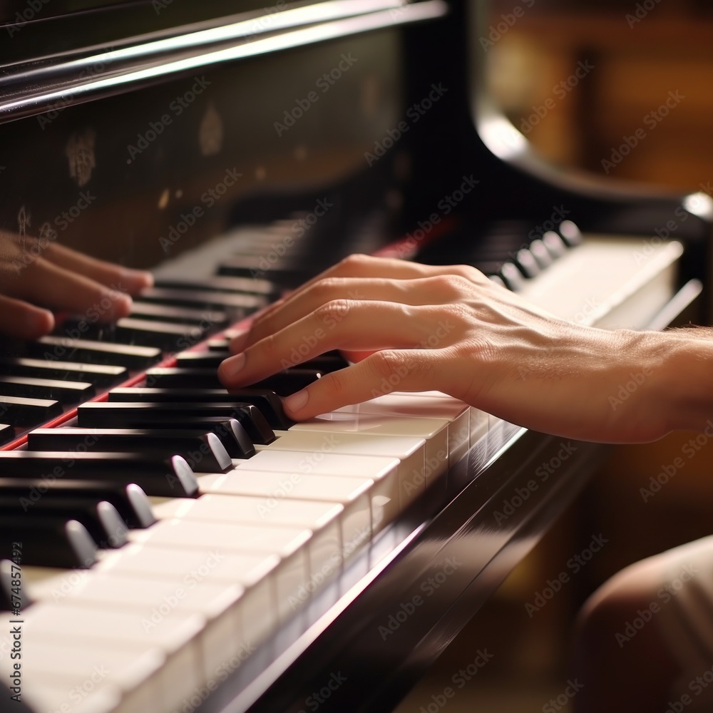 Piano keys come alive beneath the swift fingers of the music master, playing a beautiful melody. Piano keys come alive beneath the swift fingers of the music master, playing a beautiful melody.