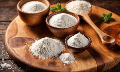 Flour on a wooden board. Cooking Kitchen background