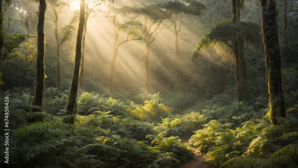 misty morning in the forest misty morning in the forest