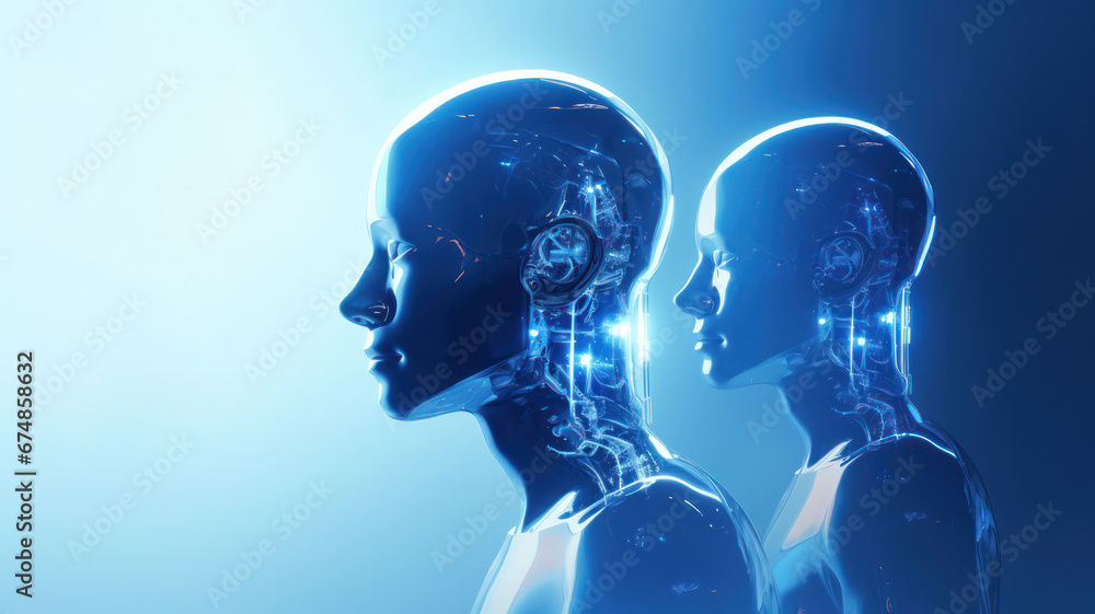 Abstract AI Human Heads on Blue Abstract AI Human Heads on Blue