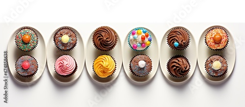 Top view of Traditional brazilian sweets - brigadeiros - on white background. photo