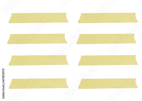 Texture of scraps of yellow paper tape isolated on white background