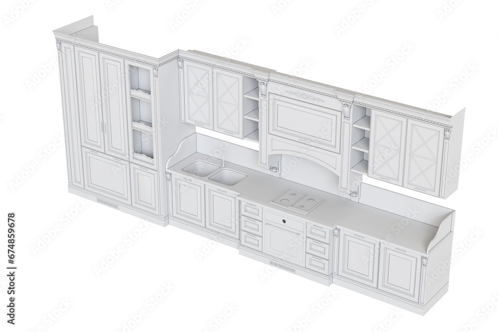 modern kitchen isolated on white background, home furniture, 3D illustration, cg render modern kitchen isolated on white background, home furniture, 3D illustration, cg render