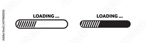 Website load bar line icon set. Upload progress status bar symbol for UI designs. In black color.