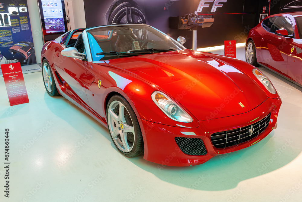 MODENA, ITALY — JULY 23, 2012 Museum Enzo Ferrari. Red Ferrari SA