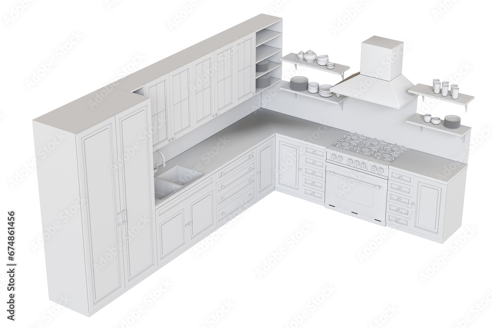 modern kitchen isolated on transparent background, home furniture, 3D illustration, cg render modern kitchen isolated on transparent background, home furniture, 3D illustration, cg render
