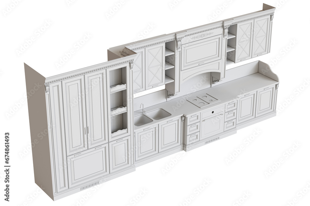 modern kitchen isolated on transparent background, home furniture, 3D illustration, cg render modern kitchen isolated on transparent background, home furniture, 3D illustration, cg render