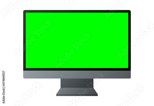 Computer display with green screen isolated on white background Screen computer monitor mockup Vector illustration