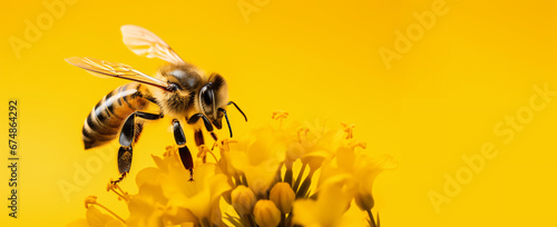 bee in front of a yellow background photo