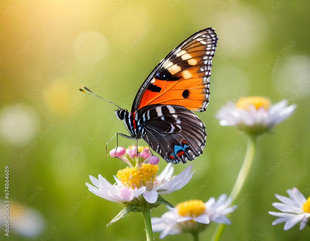butterfly on a flower in a summer meadow. generative ai butterfly on a flower in a summer meadow. generative ai