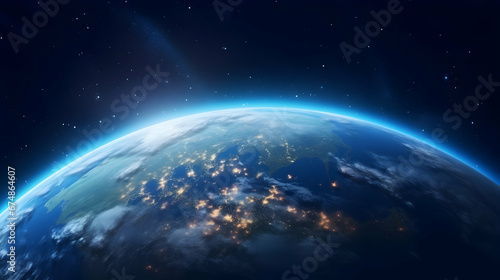 Ai generated earth planet viewed from the sky at night scape view, Planet Earth science map. Elements of this image furnished by NASA.