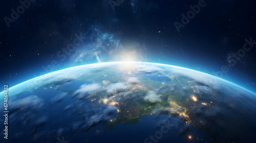 Ai generated earth planet viewed from the sky at night scape view, Planet Earth science map. Elements of this image furnished by NASA.