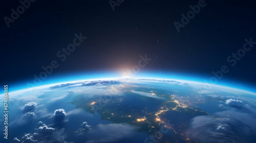 Ai generated earth planet viewed from the sky at night scape view, Planet Earth science map. Elements of this image furnished by NASA. © Akilmazumder