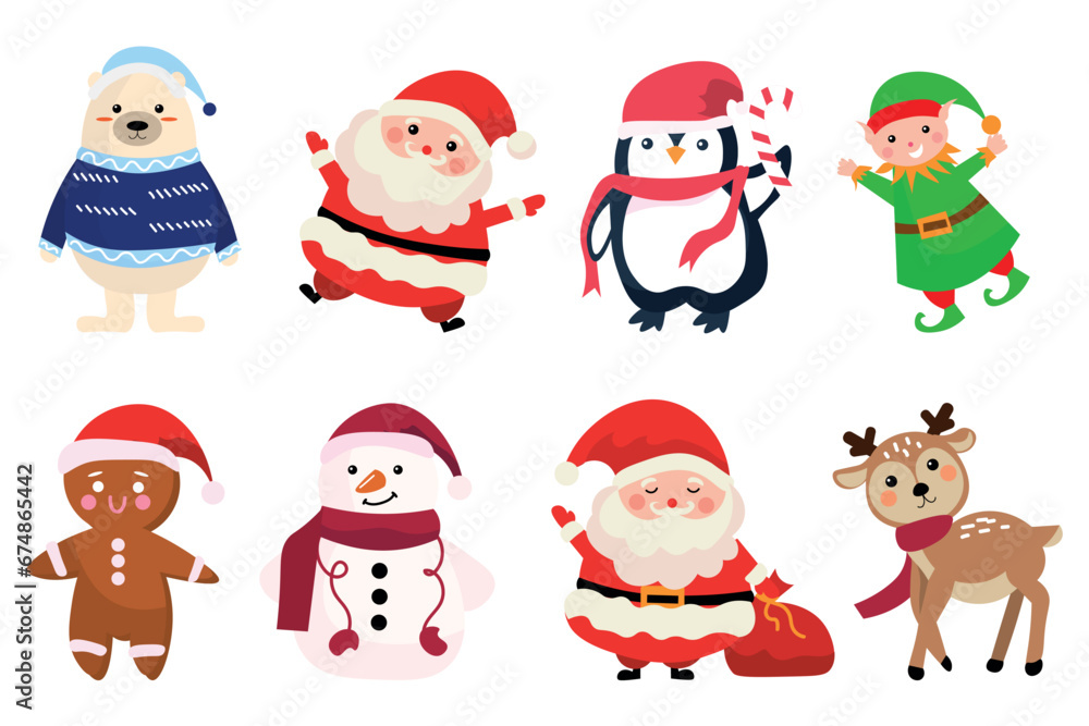 Set of Christmas characters on white background Set of Christmas characters on white background