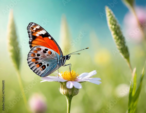 butterfly on a flower in a summer meadow. generative ai © Martin