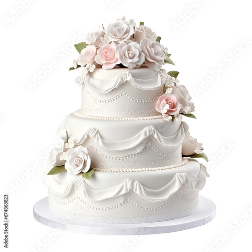 Tiered Wedding Cake with Sugar Roses on Transparent Background