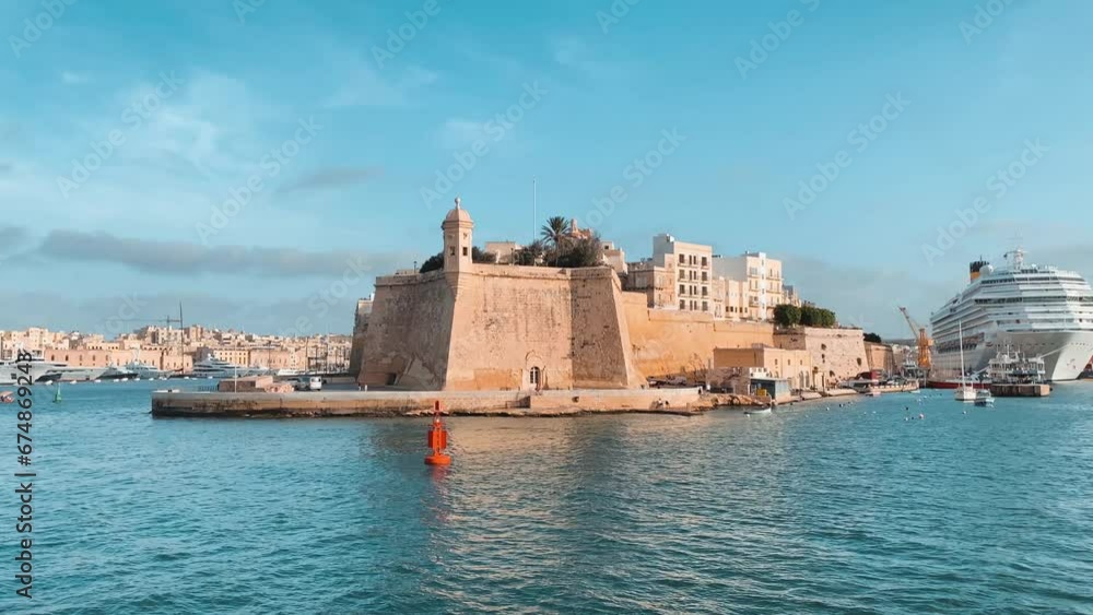 Gardjola Gardens, Senglea Point Beach, Malta, timelapse from the sea. High quality 4k footage Gardjola Gardens, Senglea Point Beach, Malta, timelapse from the sea. High quality 4k footage