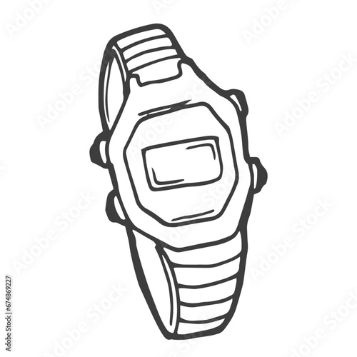 Vector Sketch Retro Wrist Watch in doodle style