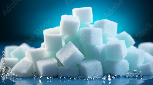 Sugar cubes on a blue background