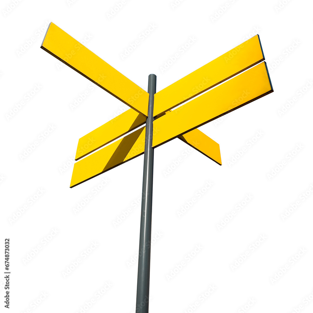 Yellow street sign or direction sign isolated on transparent background. Template or mockup Yellow street sign or direction sign isolated on transparent background. Template or mockup