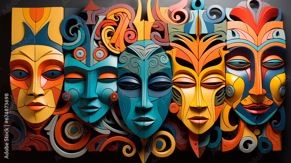 A colourful puzzle with many human faces, in the style of surrealism A colourful puzzle with many human faces, in the style of surrealism
