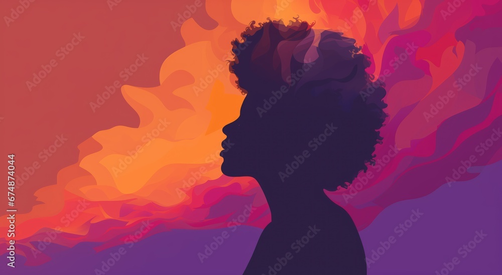 Abstract silhouette of a woman figure blending dark purple and light orange colors. Intriguing, vibrant, and contrasting, this artistic composition captures the beauty of shape, form, and shadow. Abstract silhouette of a woman figure blending dark purple and light orange colors. Intriguing, vibrant, and contrasting, this artistic composition captures the beauty of shape, form, and shadow.