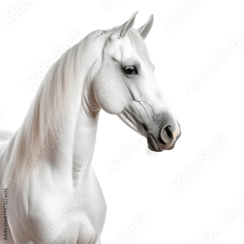 White Arabian Horse Close Up on Transparent Background