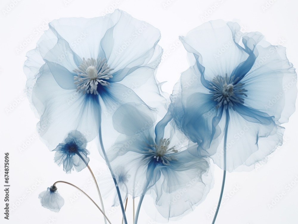 Naklejka premium X-ray of beautiful blue flowers, white background