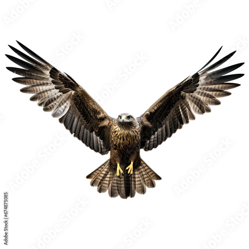 Flying Raptor, Black Kite in Flight on Transparent Background © leftmade